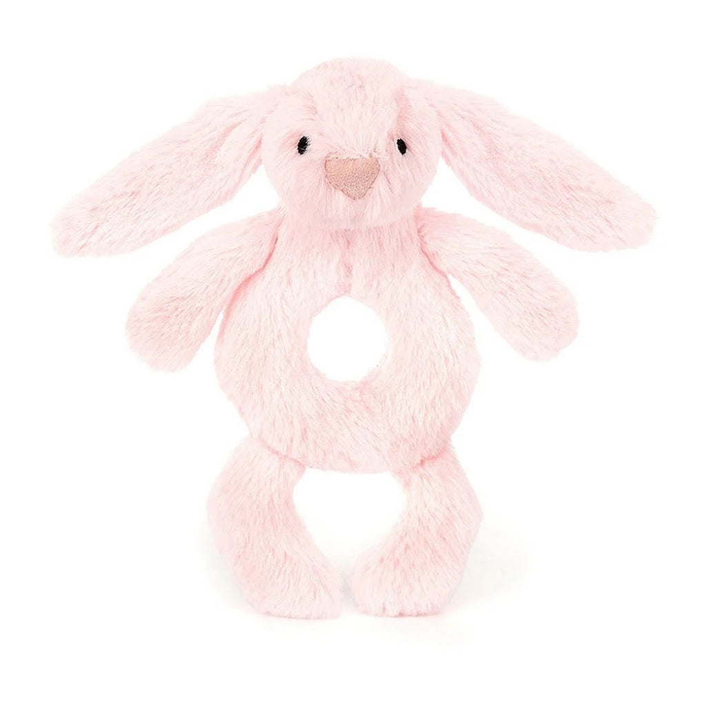 Front of Jellycat Bashful Pink Bunny Ring Rattle.