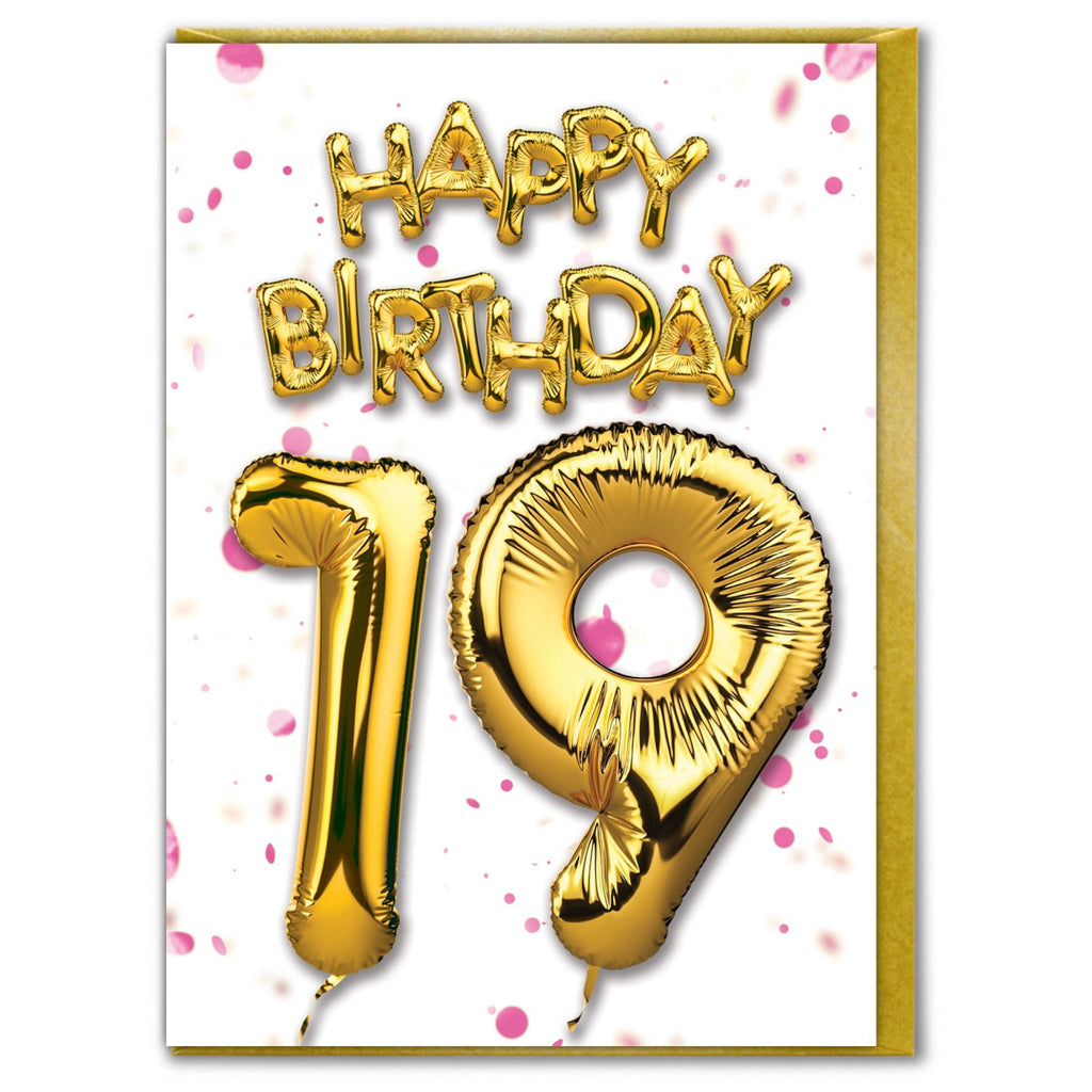 Gold Balloons 19th Birthday Card.