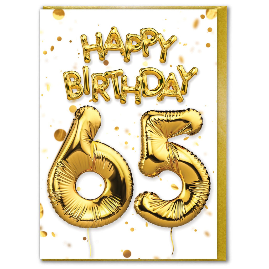 Gold Balloons 65th Birthday Card.