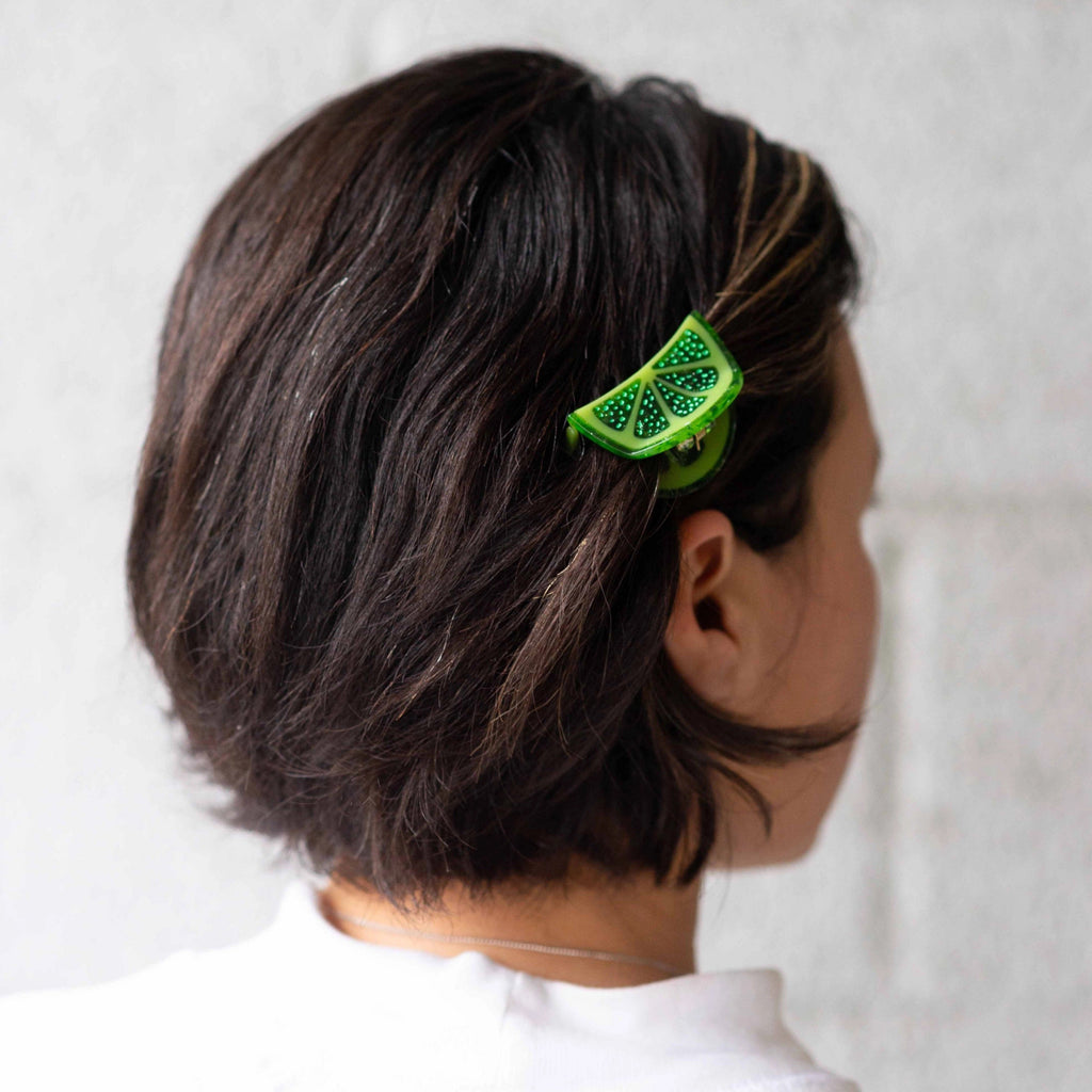 Mini Lime Slice Hair Claw in hair.