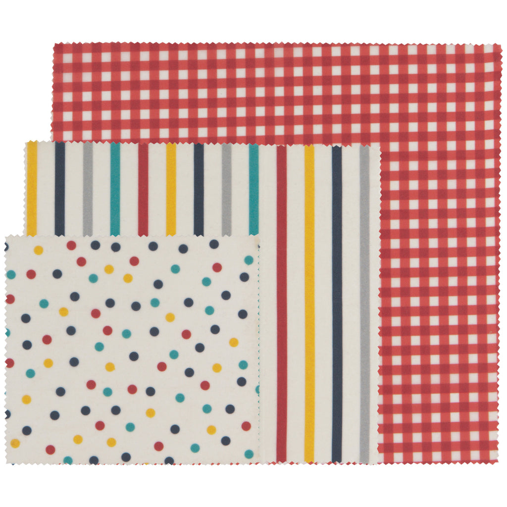 Gingham, Dots & Stripe Beeswax Wraps Set of 3