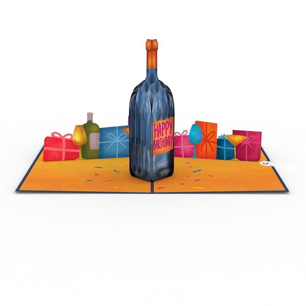 Vintage Wine Birthday 3D Pop Up Card Full view