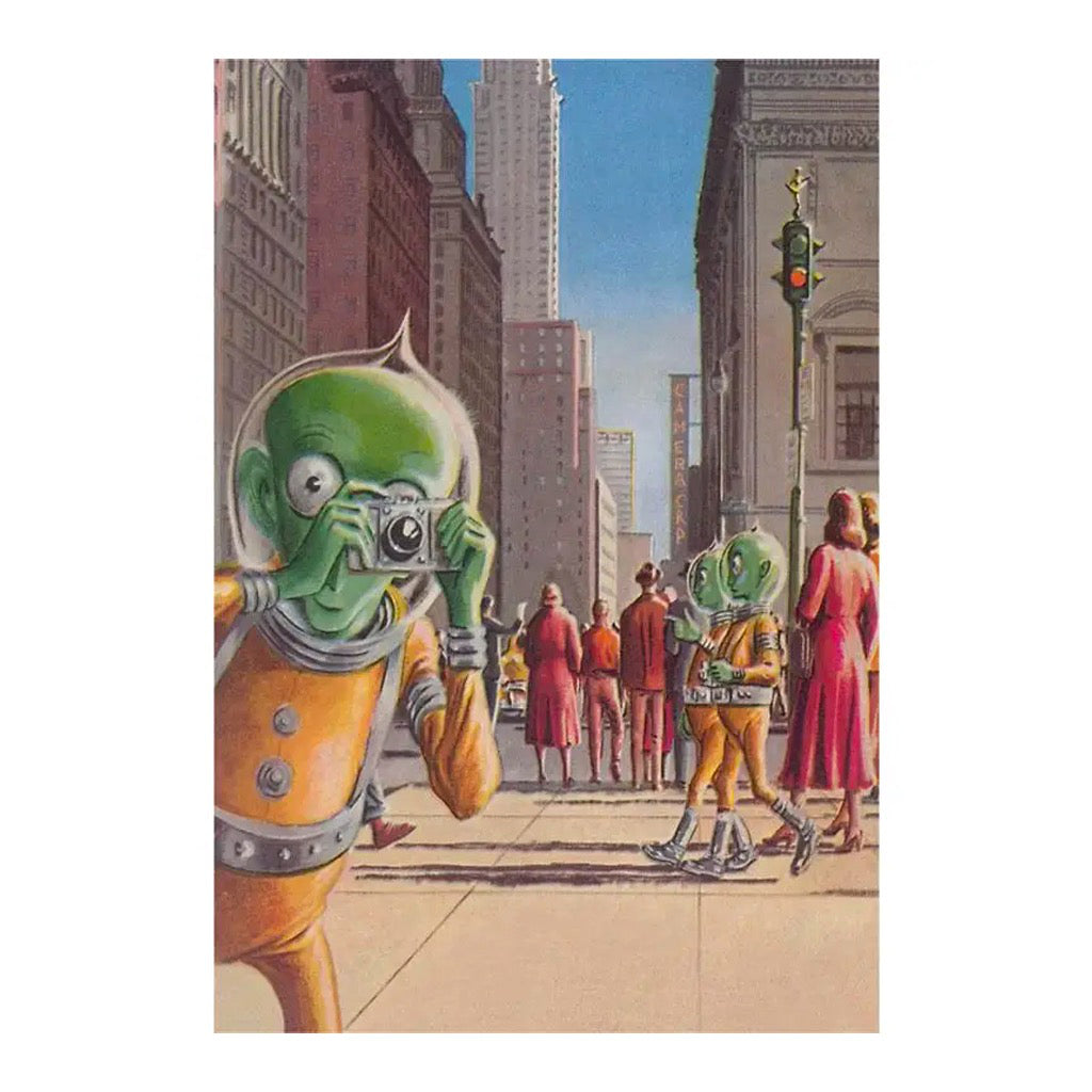 Aliens in the City Vintage Image Postcard.