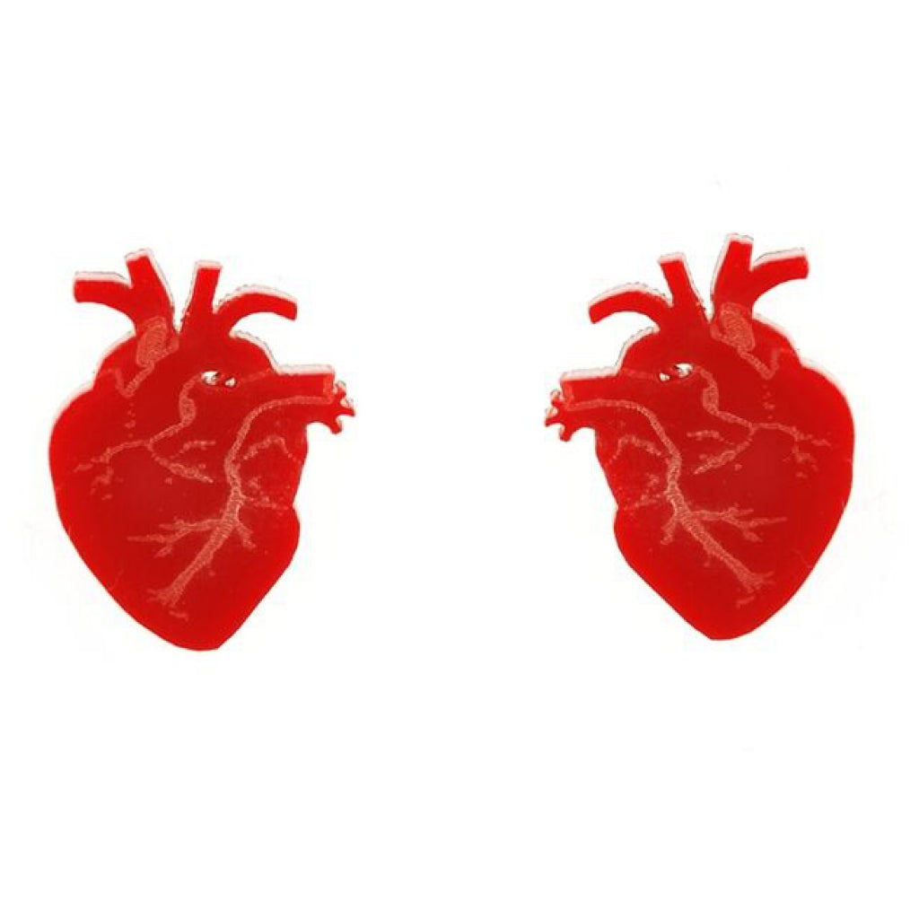 Anatomical Heart Studs Solid Red.