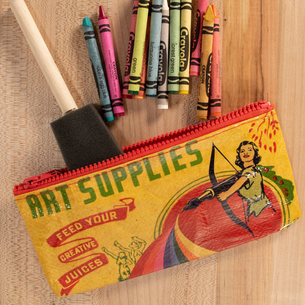 Art Supplies Pencil Case on table.