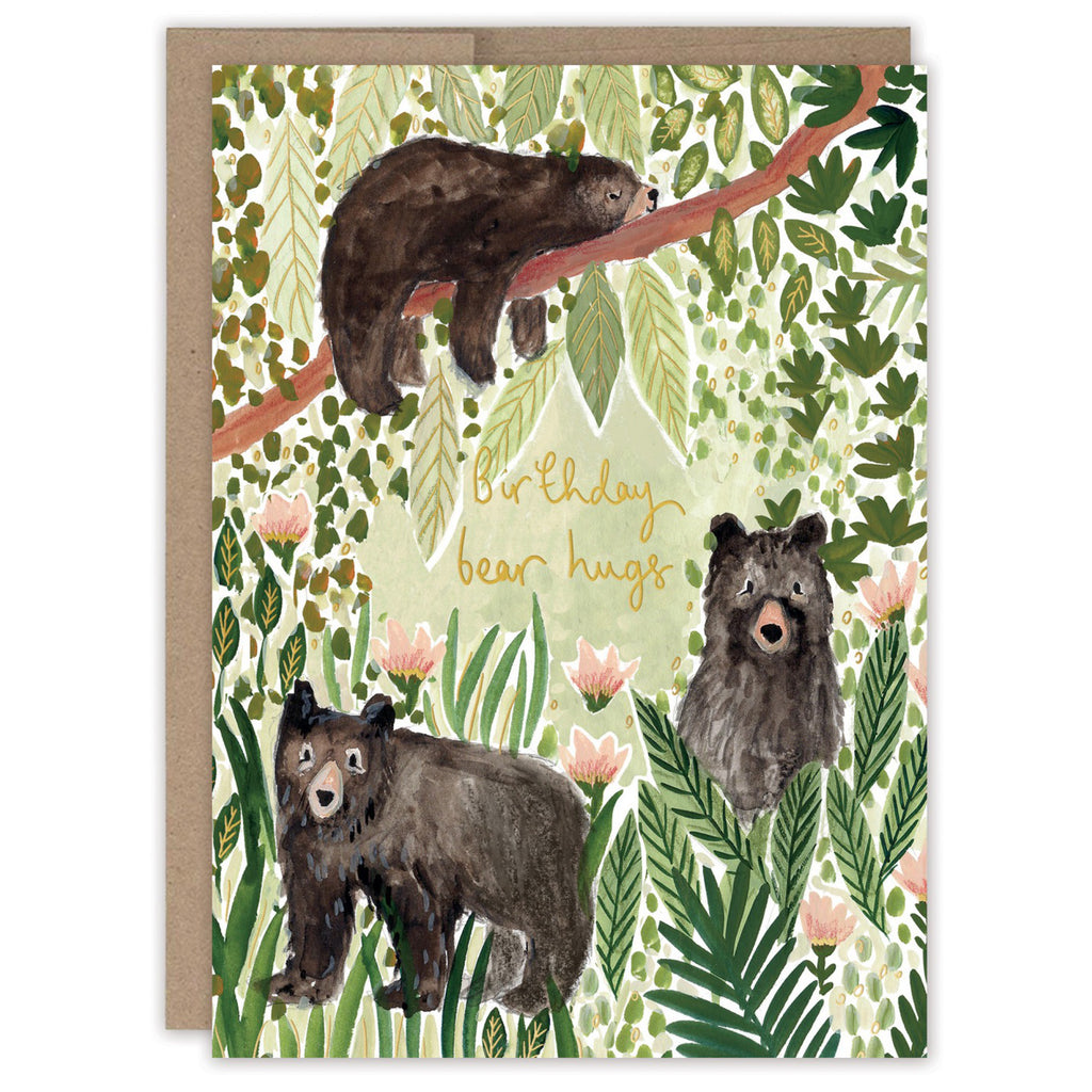 Black Bear Hugs Birthday Card.