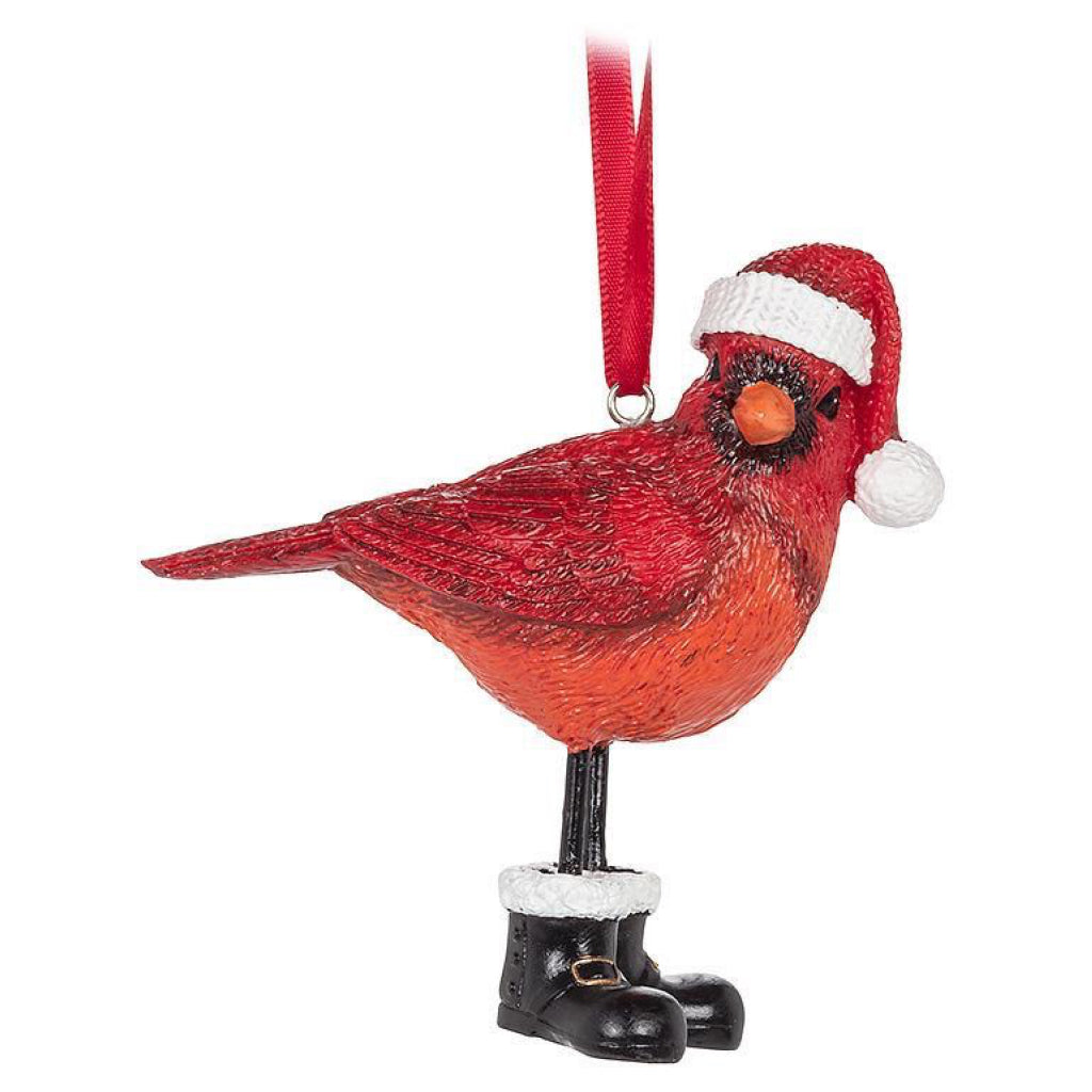 Cardinal In Boots & Santa Hat Ornament.