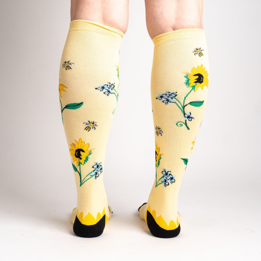 Close-up view of Here Comes the Sun Knee High Socks.