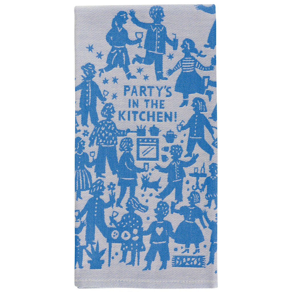 Close-up view of Party In The Kitchen Dishtowel.