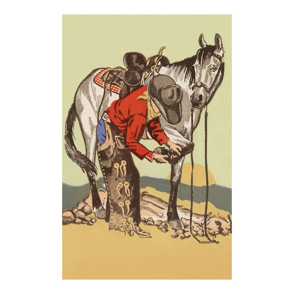 Cowboy Checking Horse Hoof Postcard.
