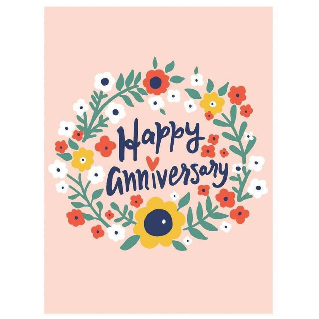 Floral Wreath Happy Anniversary Card.