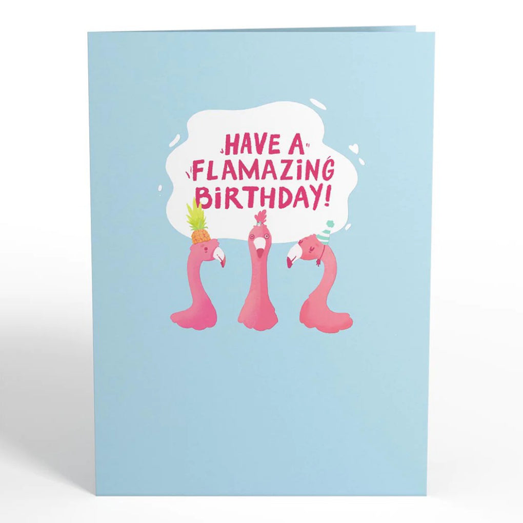 Front of Flamazing Birthday Flamingo Pop-Up Card.