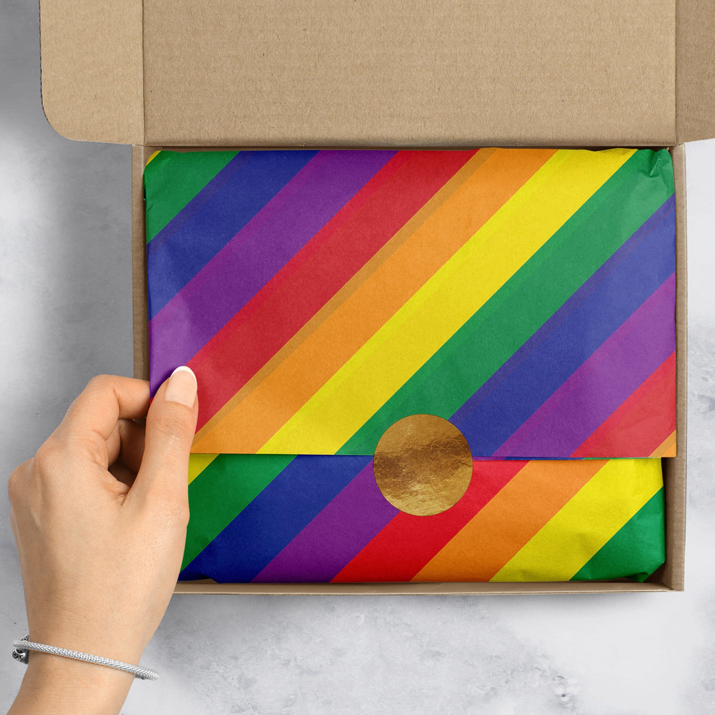 Gift wrapped with Rainbow Stripe Tissue.