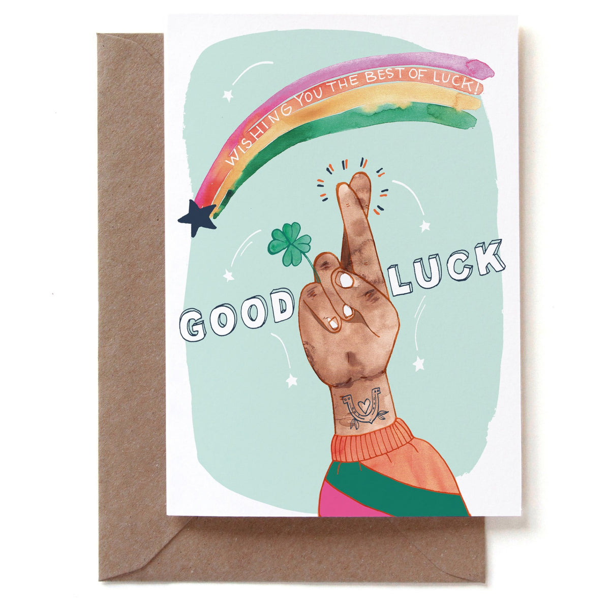 Good Luck Fingers Crossed Card | Reddish Design – Outer Layer