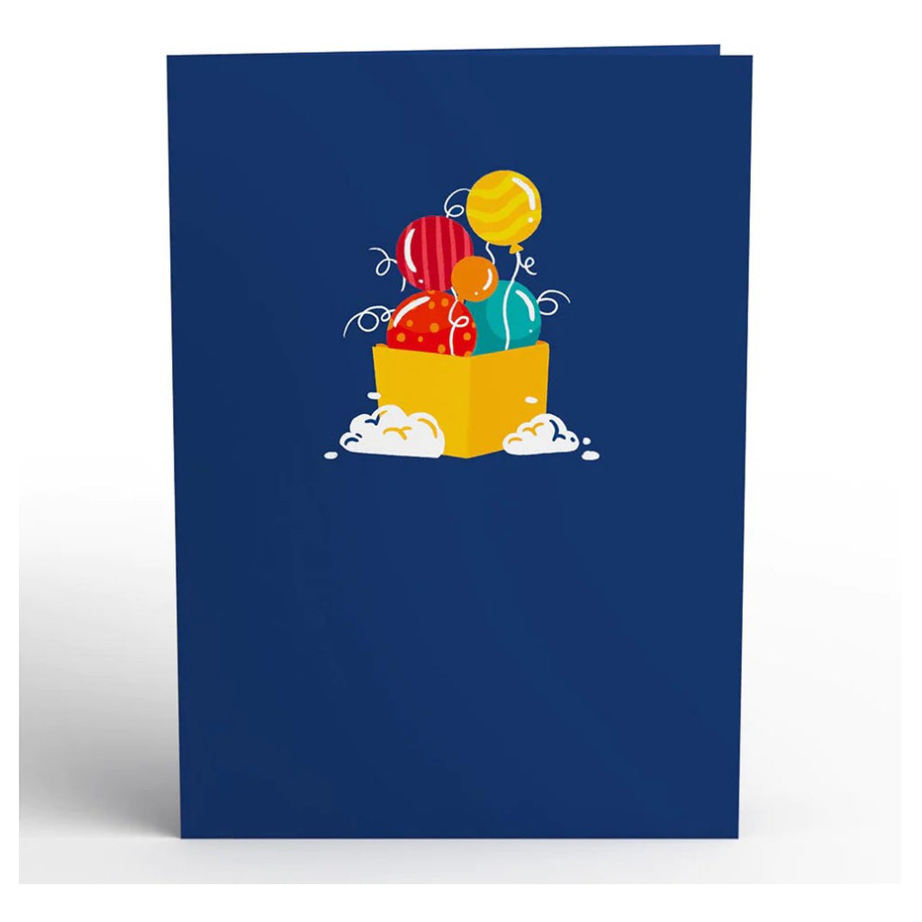 Happy Birthday Banner and Balloons 3D Pop-Up Card front view.