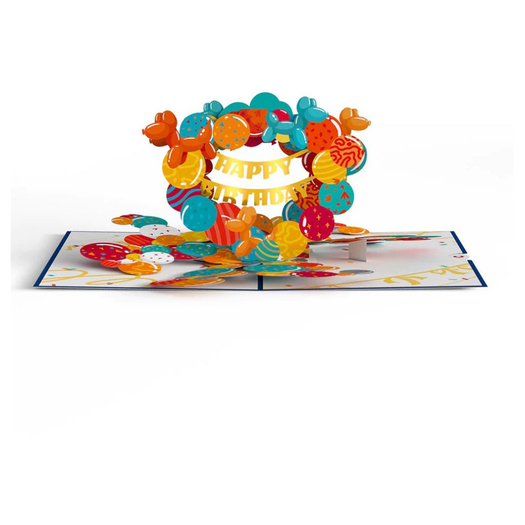 Happy Birthday Banner and Balloons 3D Pop-Up Card open.