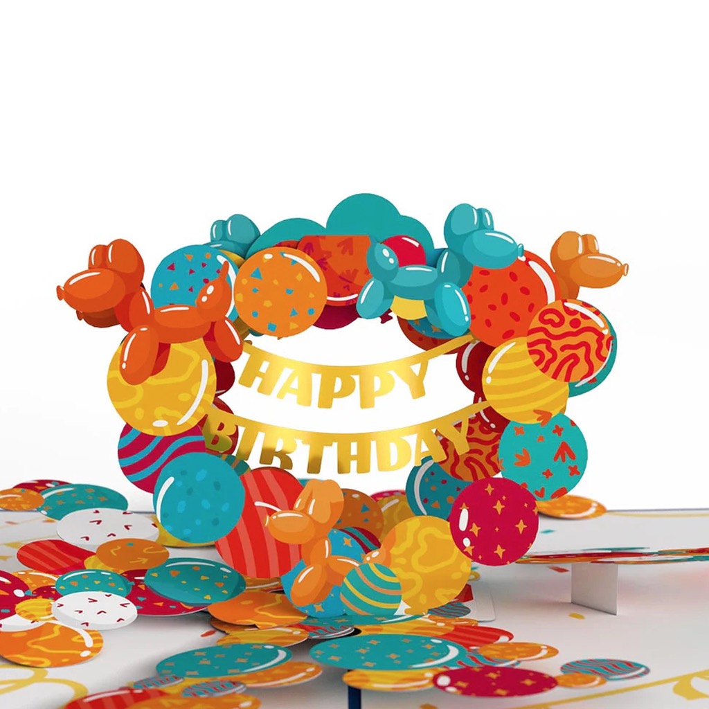Happy Birthday Banner and Balloons 3D Pop-Up Card.