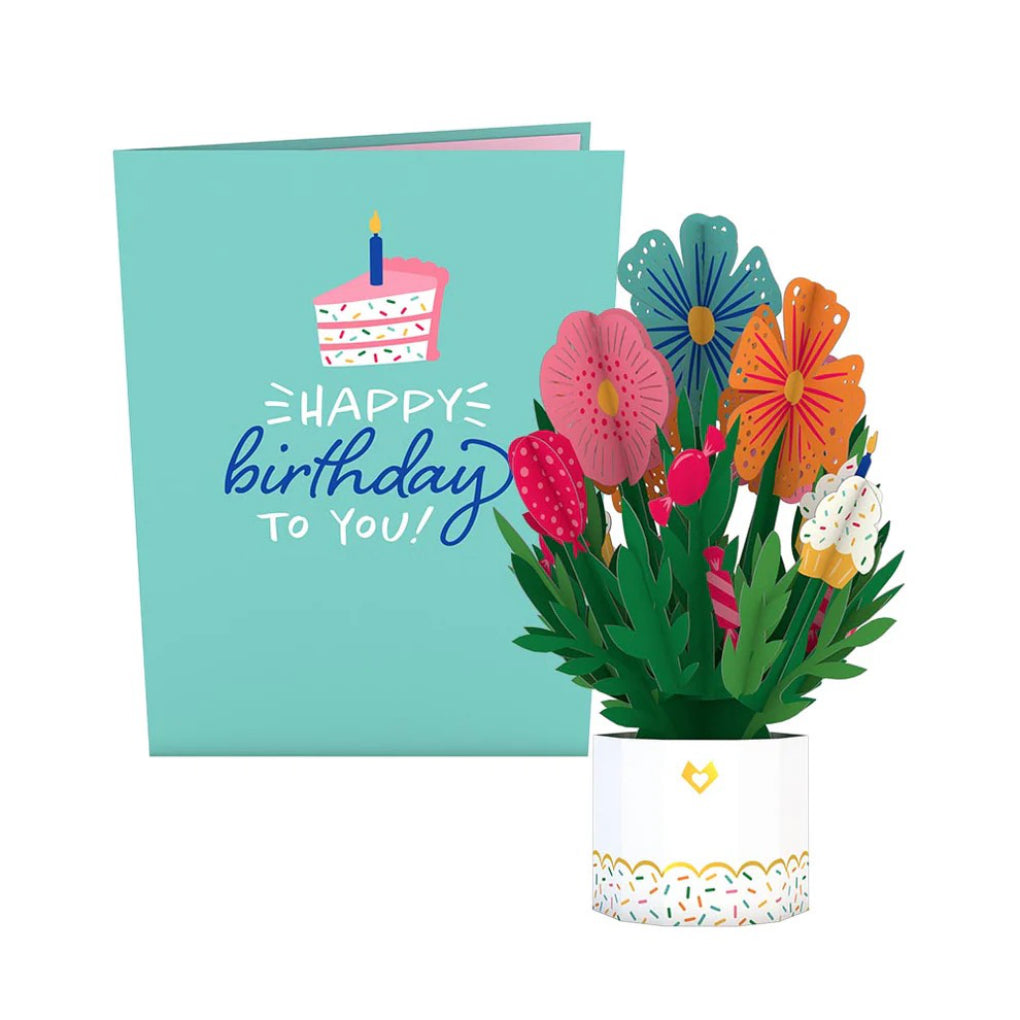 Happy Birthday Card with Mini Bouquet open and closed.