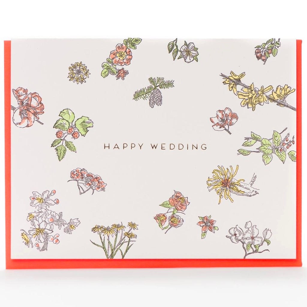 Happy Wedding Floral LetterpressCard.