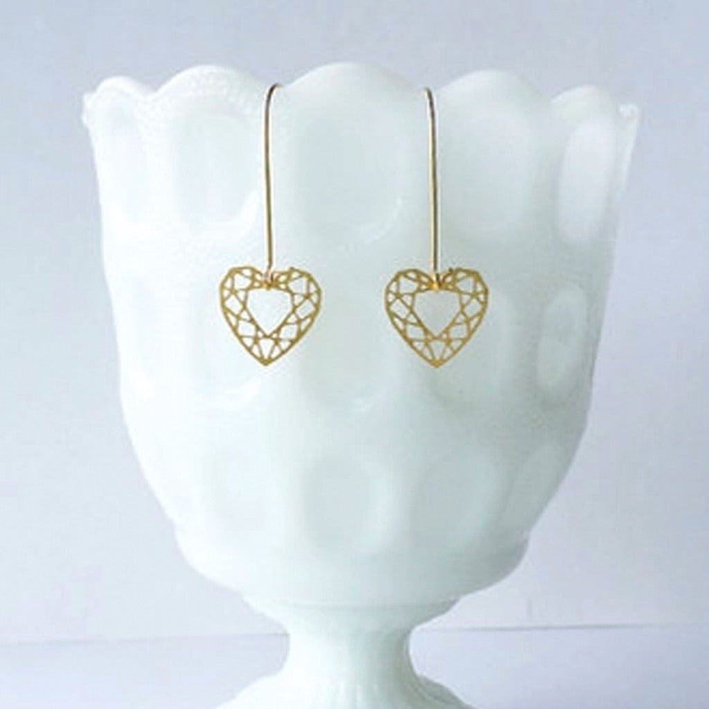 Heart Cut Gem Geometric Earrings Gold.