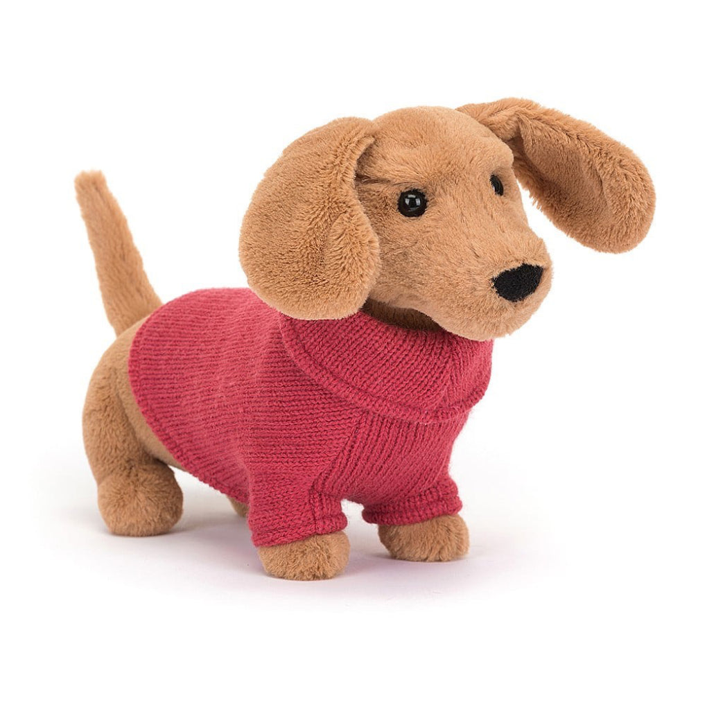 Jellycat Sweater Sausage Dog Pink.