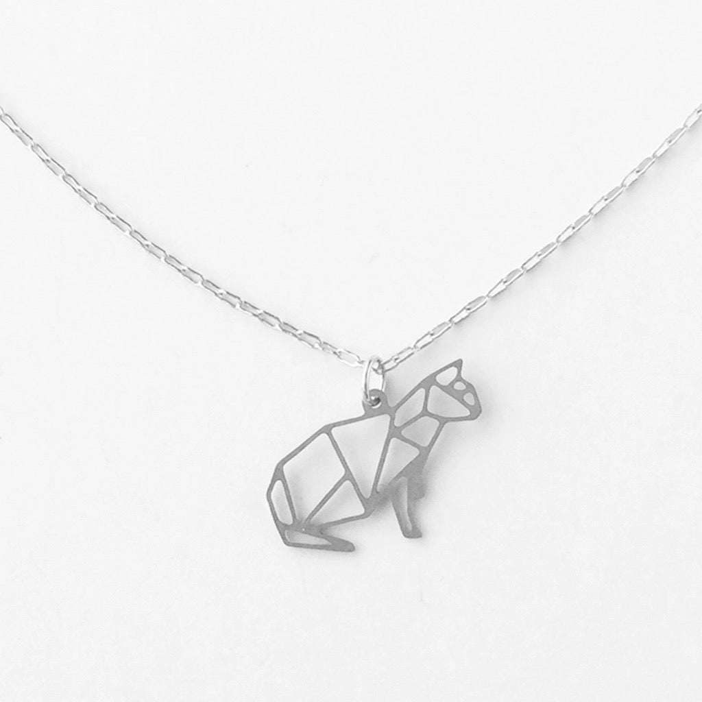 Kitty Cat Necklace Silver.