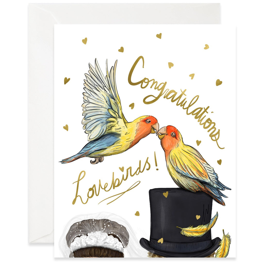 Lovebirds & Hats Wedding Card.