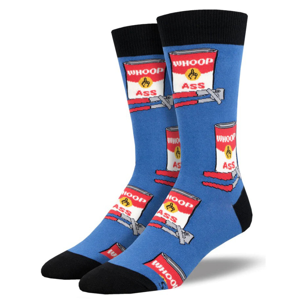Mens Can Of Whoop Ass Socks Blue Socksmith Outer Layer 