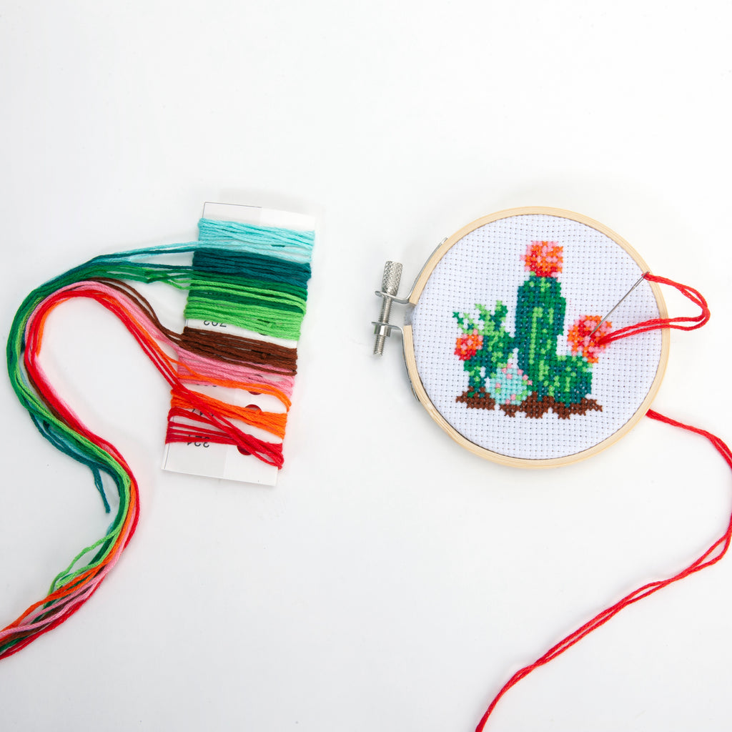 Mini Cross Stitch Embroidery Kit Cactus Contents