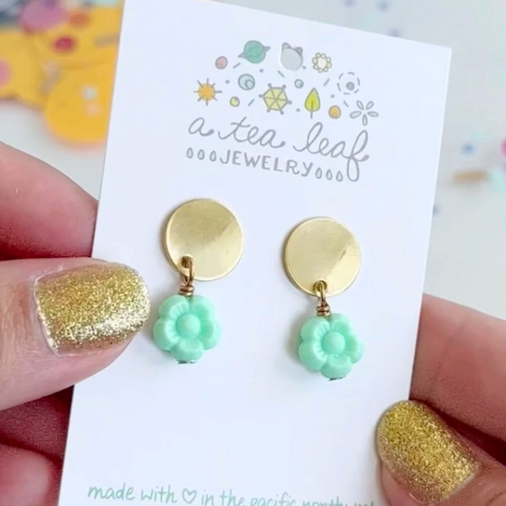 Mint Green Flower Earrings.