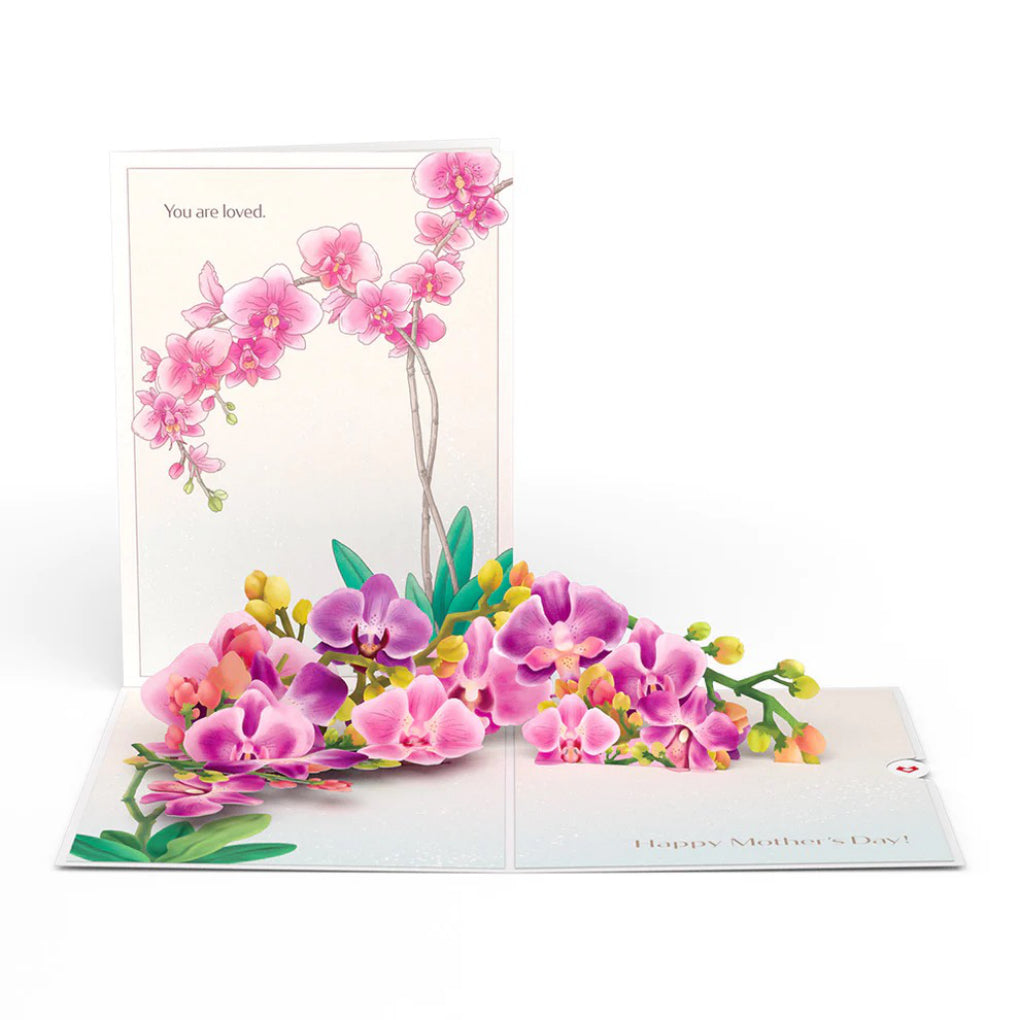 Mother's Day Orchid Pop-Up Card open and closed.
