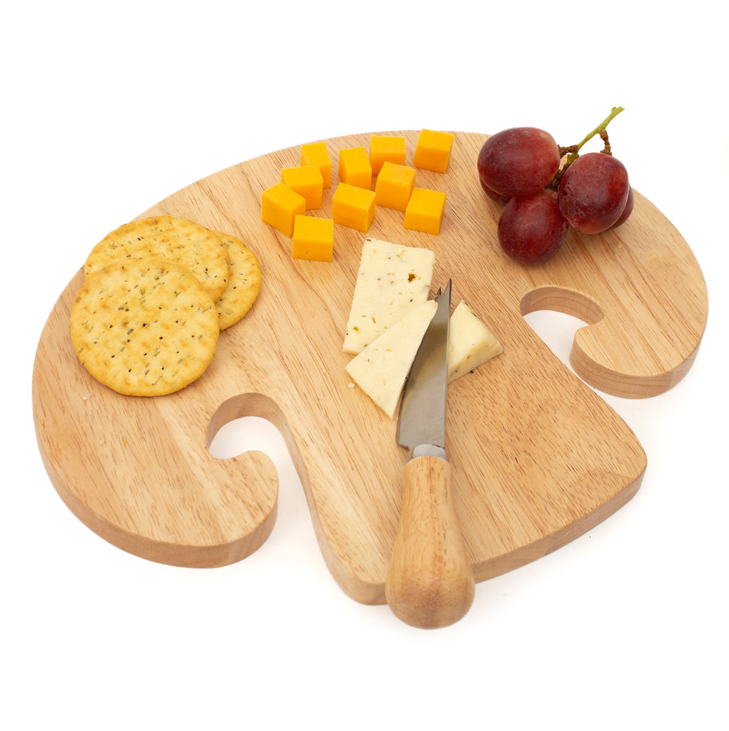Mushroom Cutting Board with cheese and crackers.