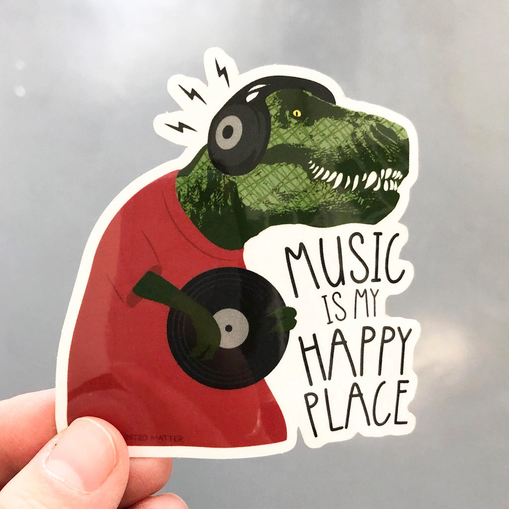 Music Is My Happy Place Sticker Person holding.