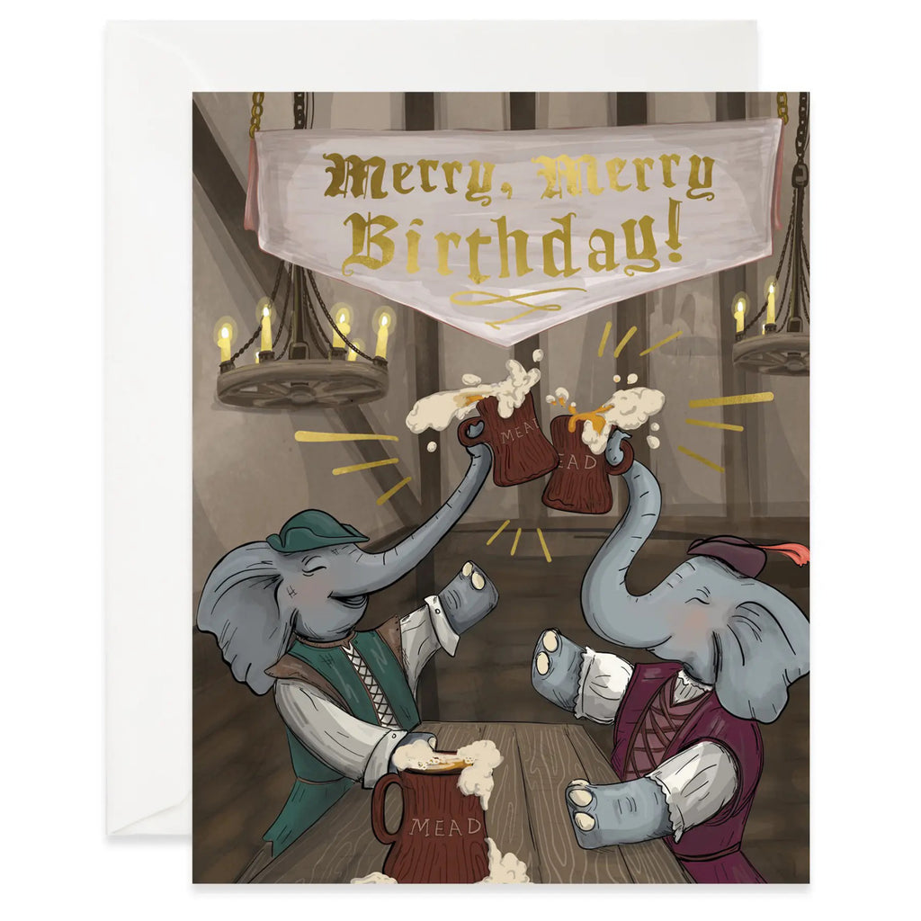 Old Timey Elephants Merry Birthday Card