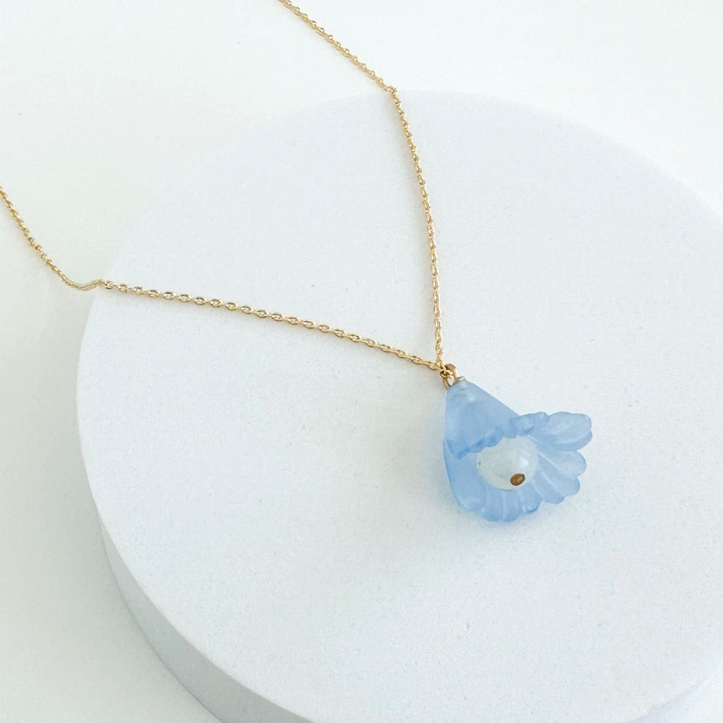 OOAK Baby Blue Flower Necklace Gold.