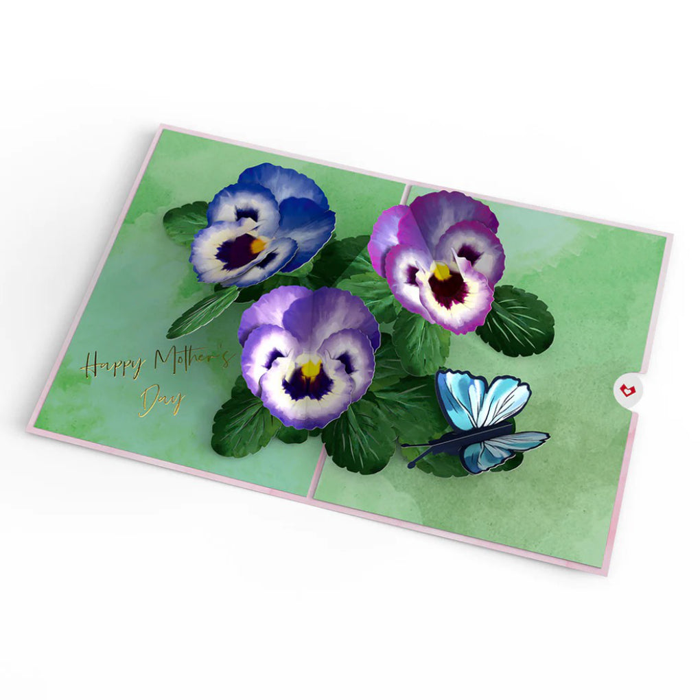 Open view of Mother's Day Pansies Pop-Up Card.