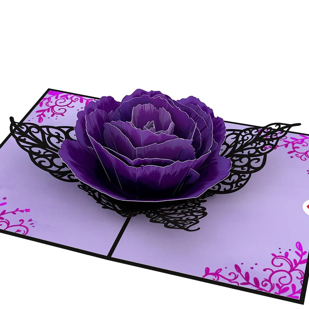 Ornate Purple Rose Bloom 3D Pop Up Card.