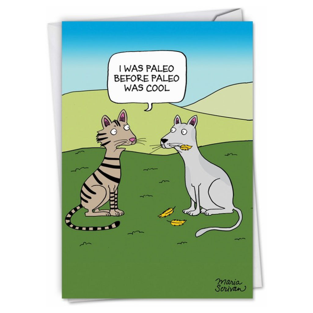 Paleo Cats Birthday Card.