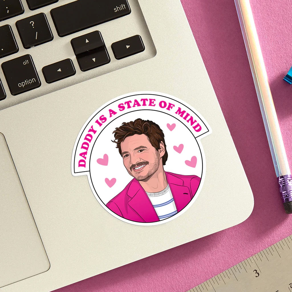Pedro Pascal Daddy Die Cut Sticker on computer.