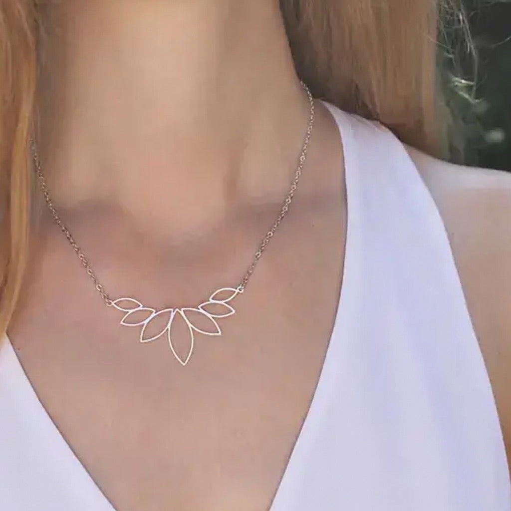 Person wearing Silver Lotus Necklace.
