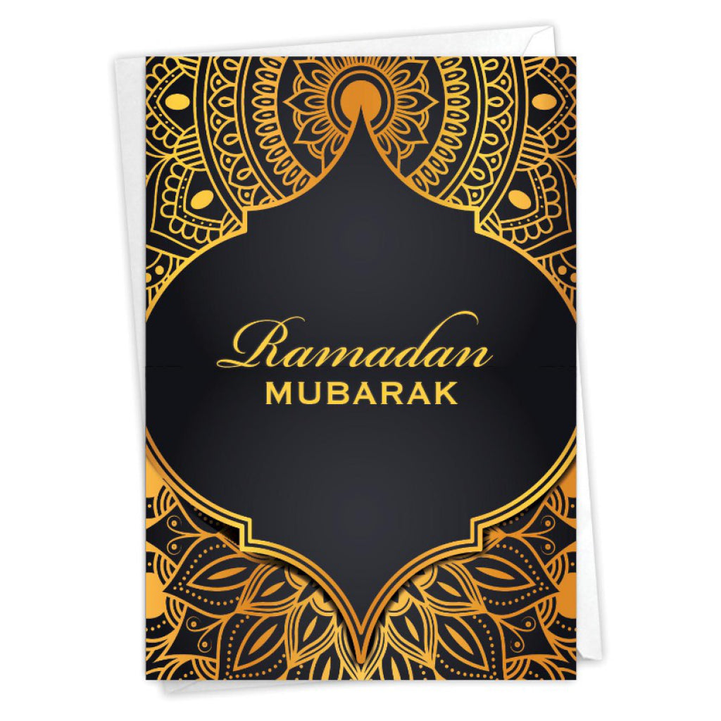 Ramadan Mubarak Gold Pattern Card.