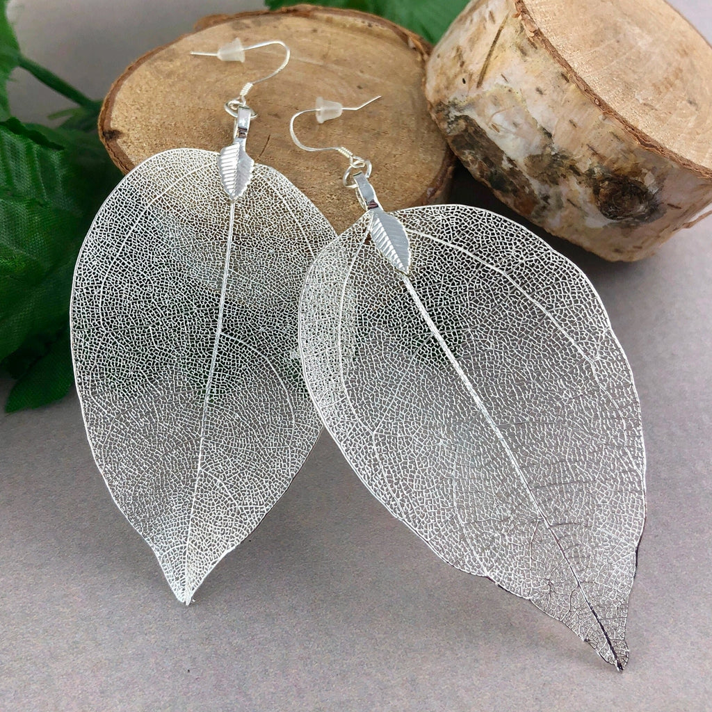 Real Leaf Earrings Sterling Silver.