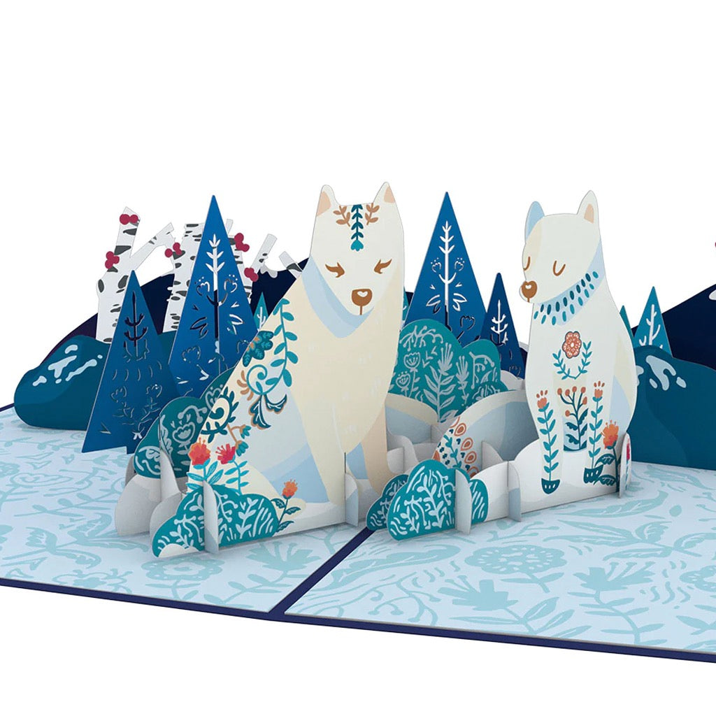 Scandinavian Style Holiday Foxes 3D Pop Up Card.