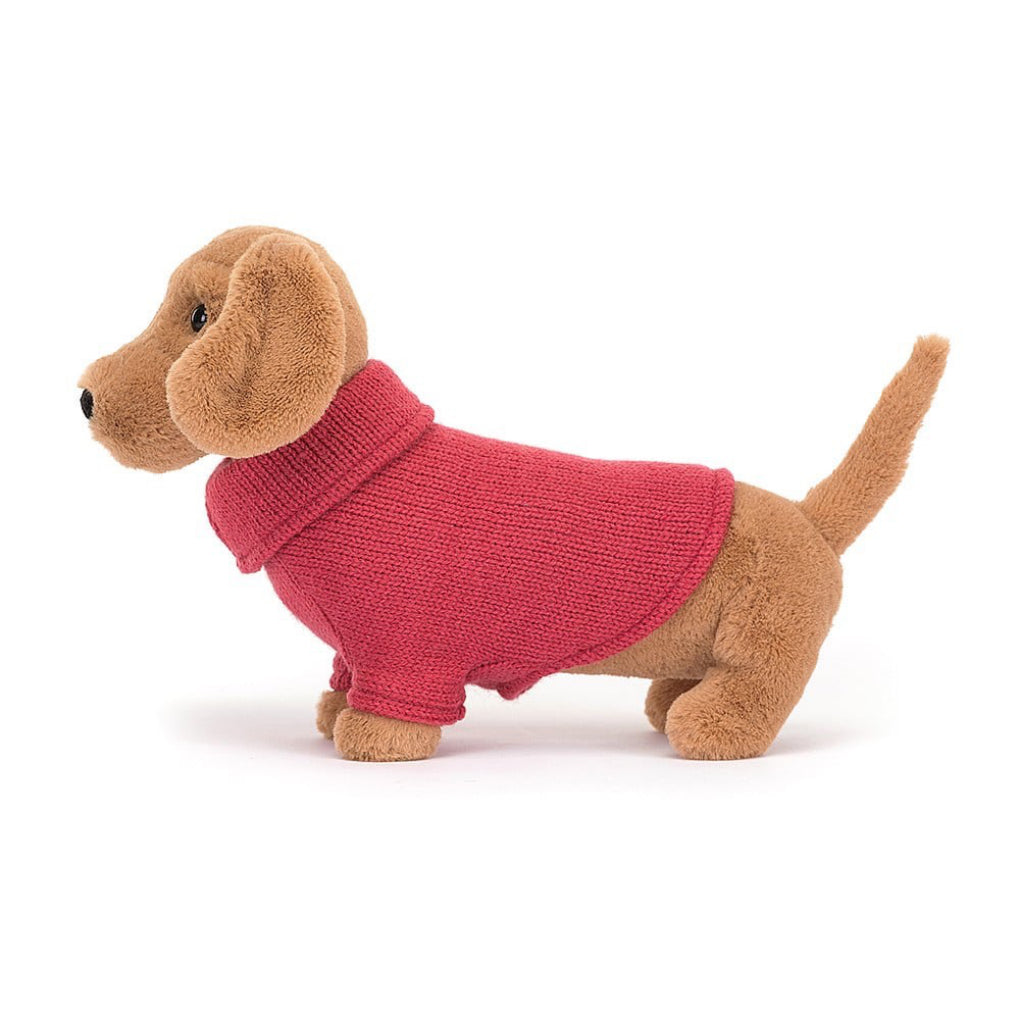 Side of Jellycat Sweater Sausage Dog Pink.
