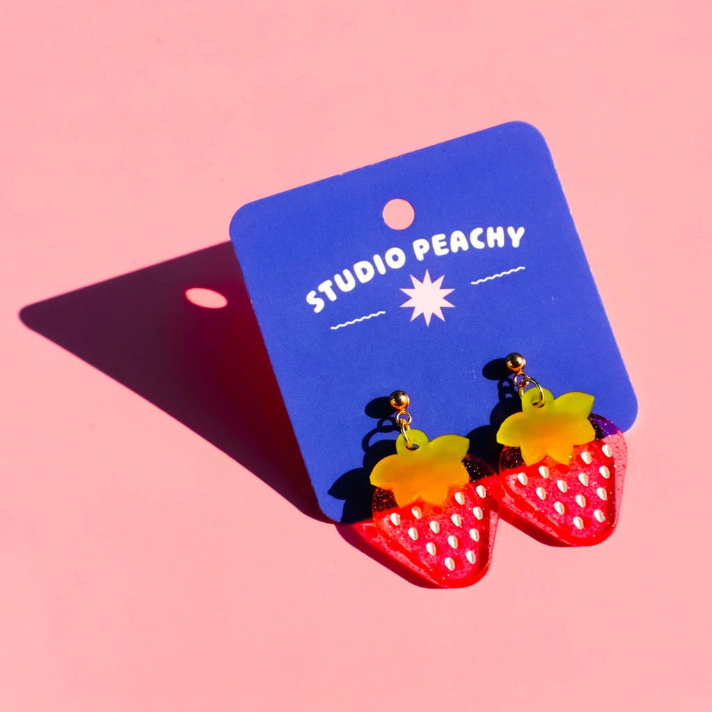 Strawberry Glitter Earrings.
