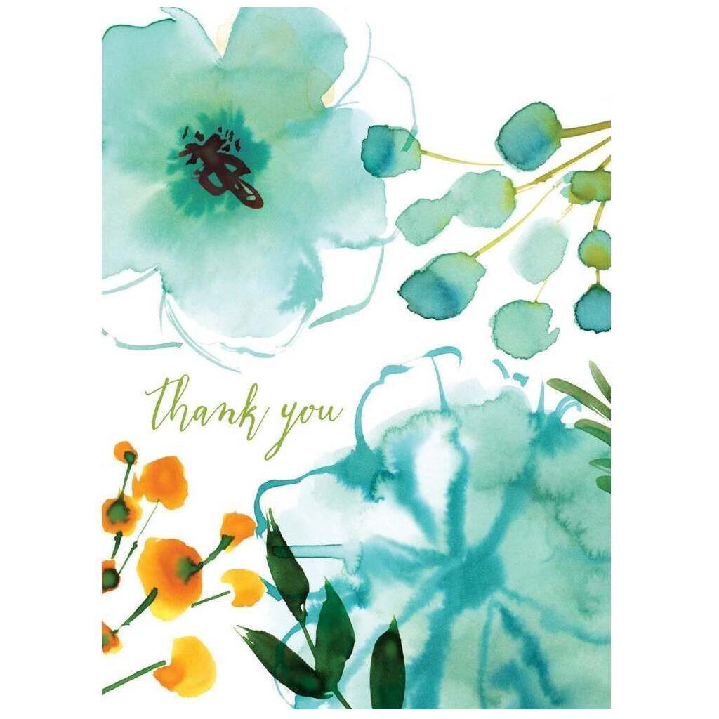Teal Painterly Thank You Card.