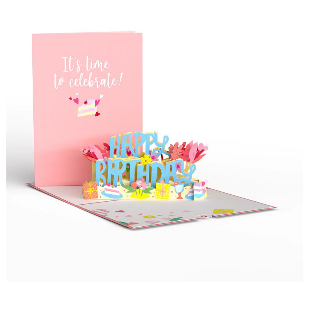 Time to Celebrate Birthday 3D Pop-Up Card front view.