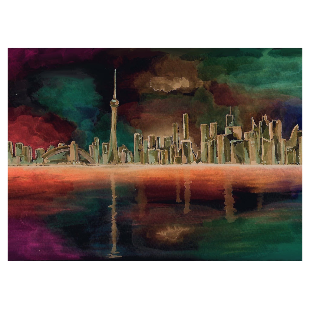 Toronto Skyline Bizarro Pastel Postcard.