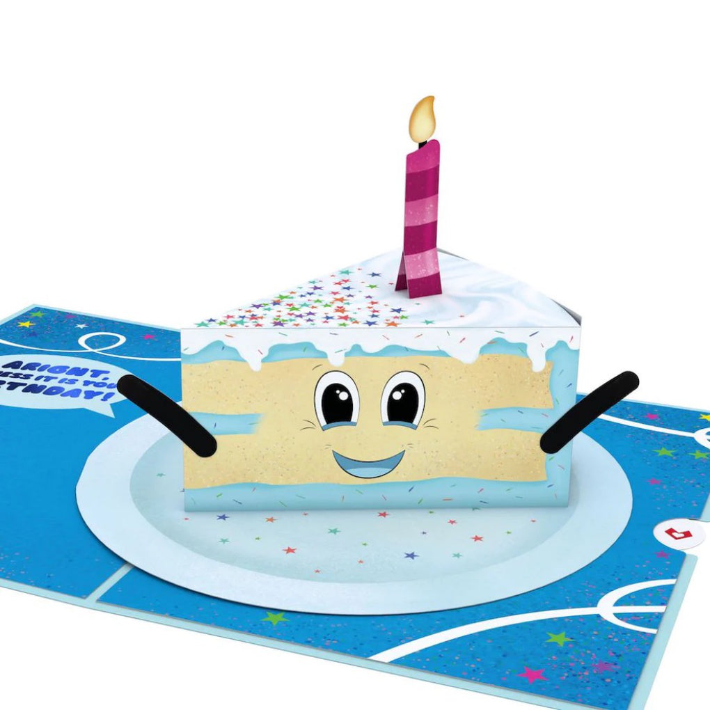 Whimsical Birthday Cake Slice Pop-Up Card.