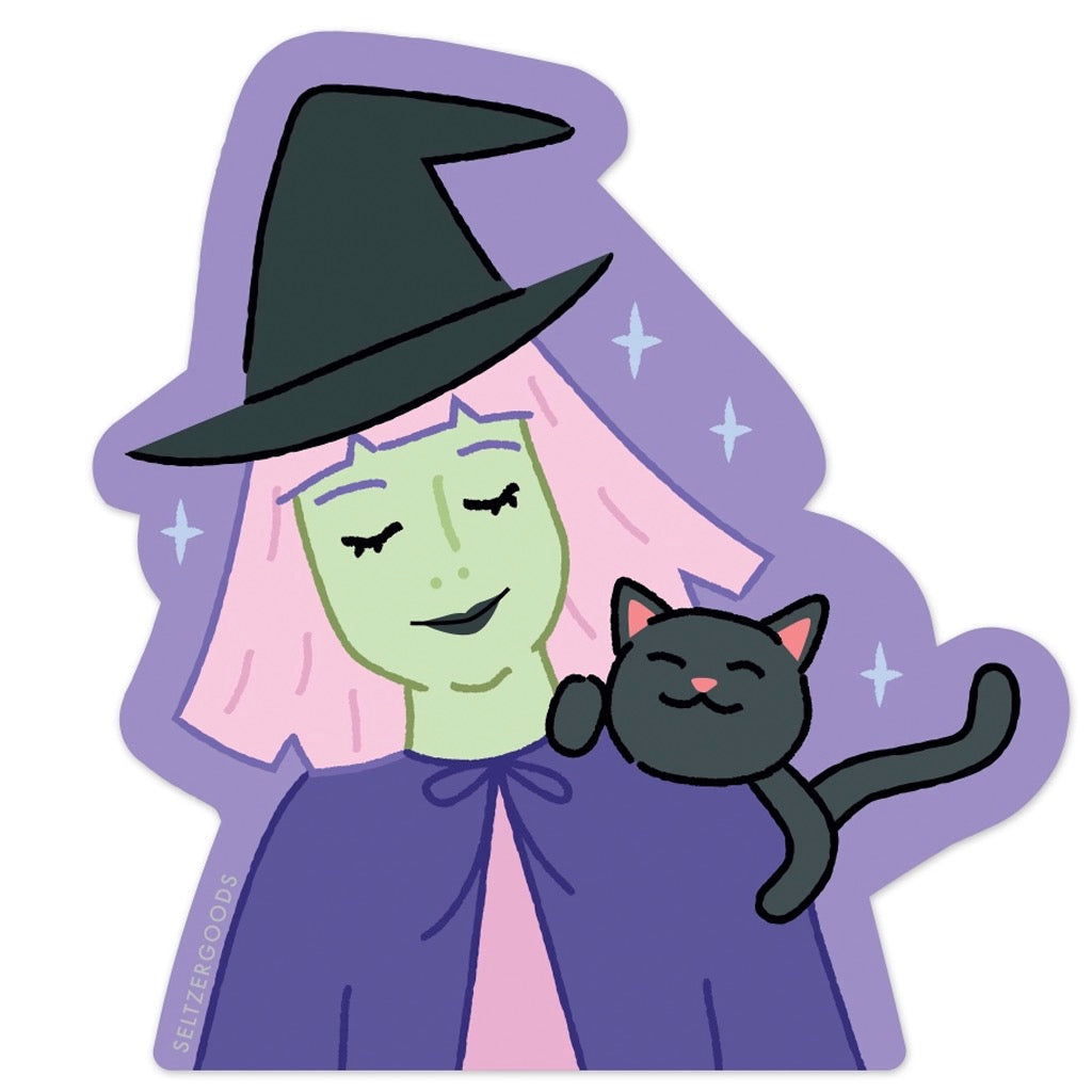 Witch and Black Cat Sticker.
